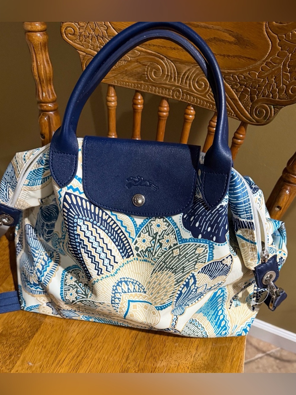 Longchamp Le Pliage Bag | Blue | Floral | Designer Luxury - Picture 1 of 8